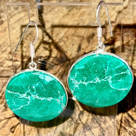 Green Sea Sediment Jasper Earrings 1 1/2” - Picture 6 of 7